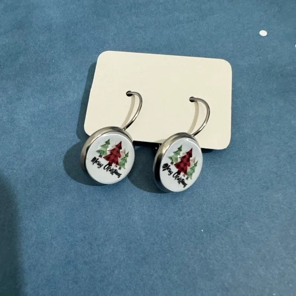 ❄️SALE! NEW Holiday Leverback Merry Christmas Earrings Metal & Glass - Picture 10 of 12